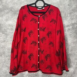 Y2K Fashion Bug Red Black Floral Cardigan Plus Size 22/24 Velvet Trim Whimsigoth